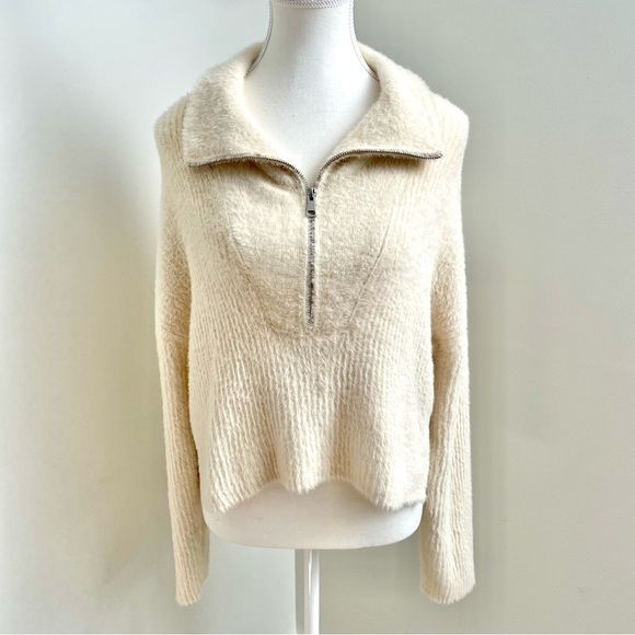 Abercrombie & Fitch Sweaters - Abercrombie and Fitch Quarter Zip Funnel Neck Eyelash Fuzzy Sweater Cream Size S